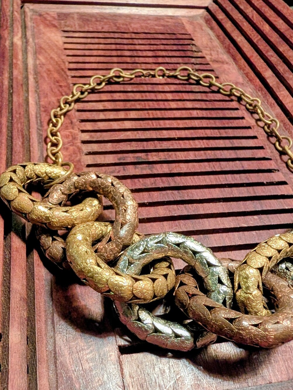 Vintage Designer Modernist MCM Copper Silver Brass Link Chain Brutalist Necklace - Picture 4 of 7
